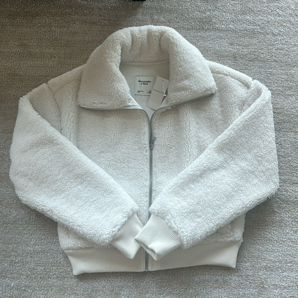 Abercrombie & Fitch Cream Sherpa Bomber Jacket